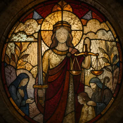 Stained Glass Justice and Mercy Background
