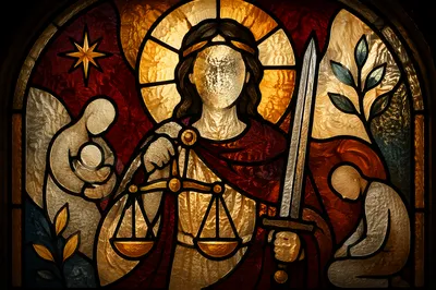 Stained Glass Justice and Mercy Background