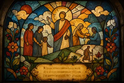 Antique Stained Glass Window in Warm Light