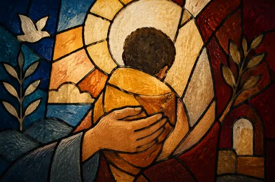 Stained Glass Mercy and Justice Background