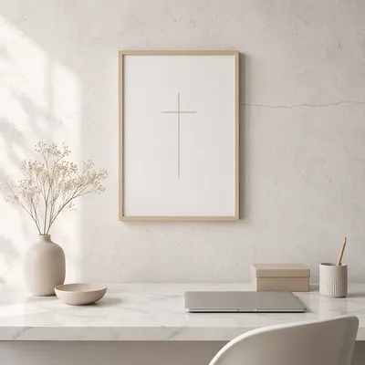 Minimal Cross Frame on Calm Desk