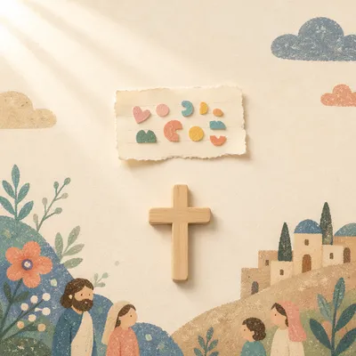 Minimal Wooden Cross on Warm Cream Background