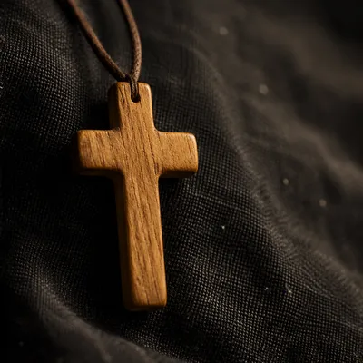 Minimalist Wooden Cross on Charcoal Fabric