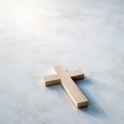 Minimal Pale Wooden Cross on Clean Background