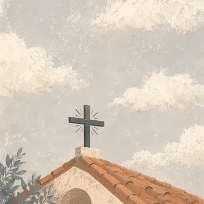 Minimalist Metal Cross Over Terracotta Roof