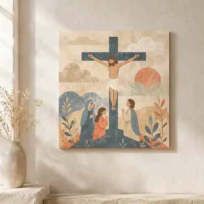 Minimal White Cross on Warm Cream Wall