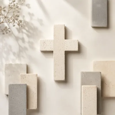 Minimalist Ceramic Cross on Warm Background