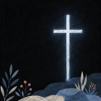 Minimalist Glowing Cross on Charcoal Background