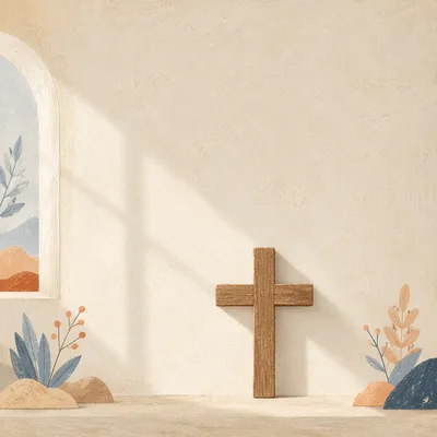 Minimal Wooden Cross on Cream Background