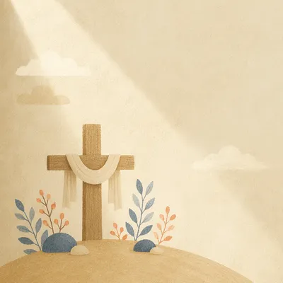 Minimal Wooden Cross on Quiet Ivory Background