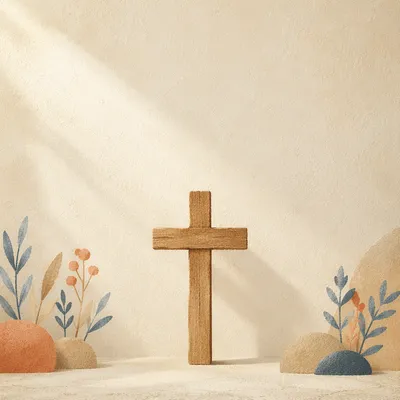 Minimal Wooden Cross on Warm Plaster