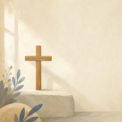 Minimal Wooden Cross on Warm Plaster