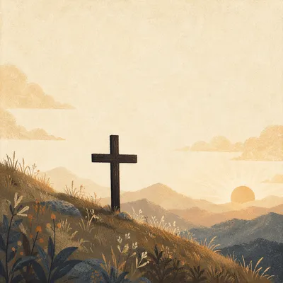 Minimalist Wooden Cross at Sunrise