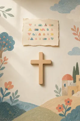 Minimal Wooden Cross on Warm Cream Background