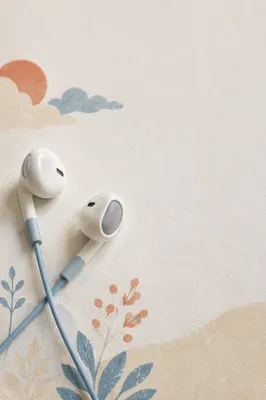 Minimal Earbud Cross on White Background