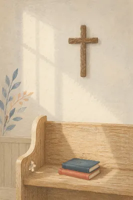 Minimal Wooden Cross in Quiet Chapel Corner