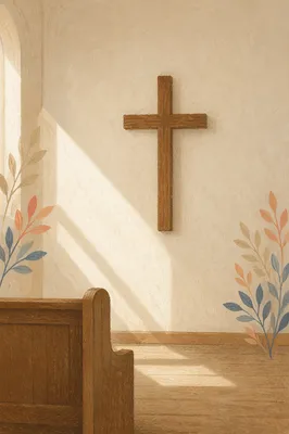Minimalist Wooden Cross in Quiet Chapel