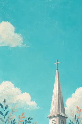Minimalist Cross Steeple Against Turquoise Sky