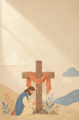 Minimalist Wooden Cross on Warm Plaster