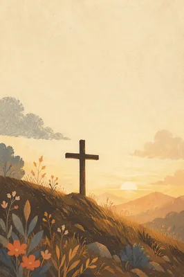 Minimal Wooden Cross on Serene Hillside
