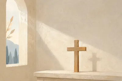Minimalist Wooden Cross in Quiet Chapel