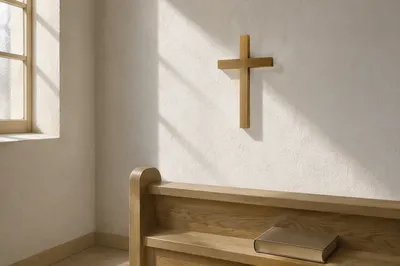 Minimal Wooden Cross on Chapel Wall