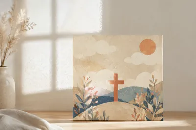 Minimalist Wooden Cross on Chapel Windowsill