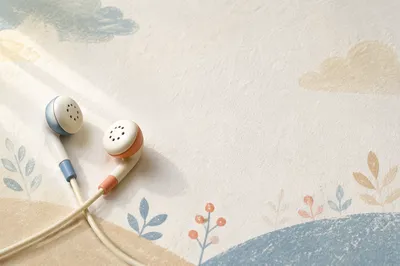 Minimalist Earbud Cross on White Background