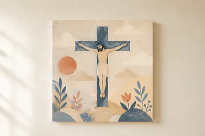 Minimalist White Cross on Cream Wall