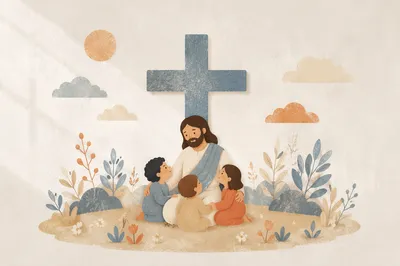 Minimalist White Cross on Warm Gray Background