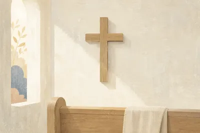 Minimal Wooden Cross on Chapel Wall