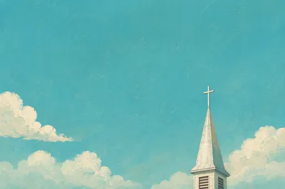 Minimal Church Cross Against Turquoise Sky