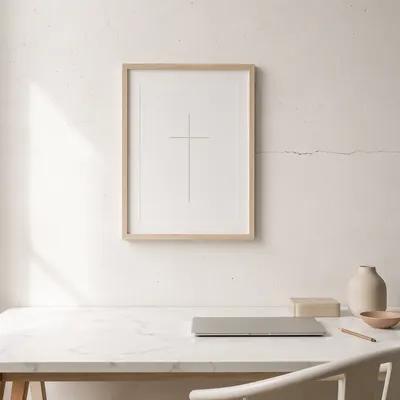 Minimalist Cross Frame on Plaster Wall