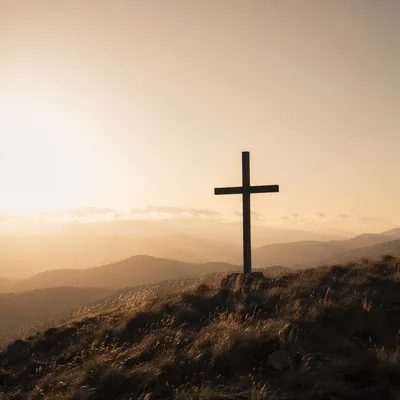 Minimalist Wooden Cross at Hazy Dawn