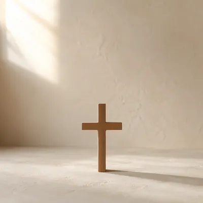 Minimal Wooden Cross on Serene Beige Background