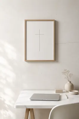 Minimalist Cross Frame on Calm Desk