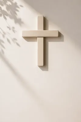 Minimalist Ceramic Cross on Warm Background