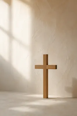 Minimalist Wooden Cross with Morning Light
