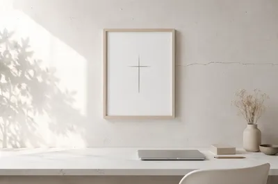 Minimalist Cross Frame on Calm Studio Wall