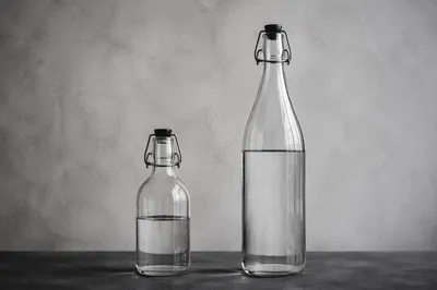 Minimalist Glass Bottles on Gray Background