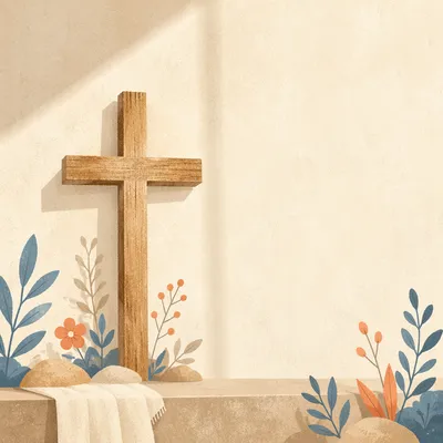 Minimal Wooden Cross on Cream Wall