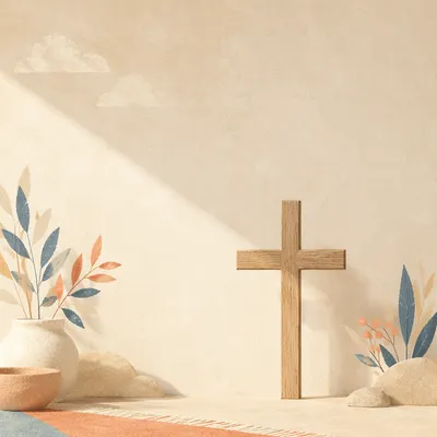 Simple Wooden Cross on Pale Wall