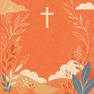 Minimalist Coral Cross with Botanical Lines