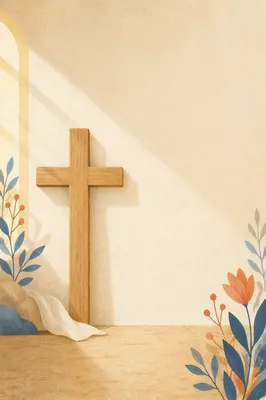 Simple Wooden Cross on Cream Wall