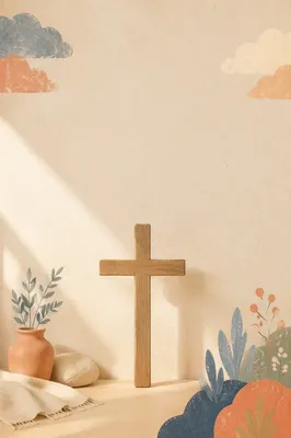 Simple Wooden Cross on Pale Wall
