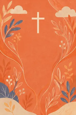 Minimalist Coral Cross with Botanical Lines