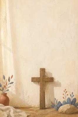 Simple Wooden Cross on Cream Wall