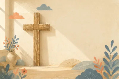 Simple Wooden Cross on Cream Wall