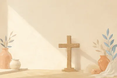 Simple Wooden Cross on Pale Wall
