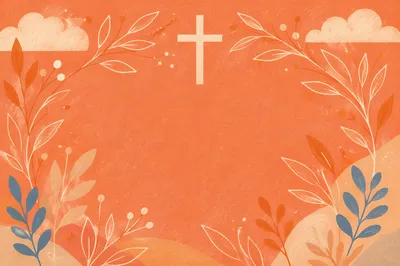 Minimalist Coral Cross with Botanical Lines